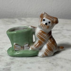 Vintage Puppy Dog & Top Hat Porcelain Toothpick Holder - Made in Occupied Japan